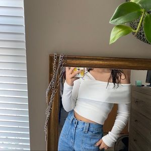 white fold-over asymmetrical top
